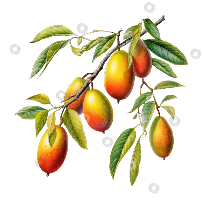 Скачать Ветка с манго в стиле ретро-иллюстрации, PNG. фотосток Ozero