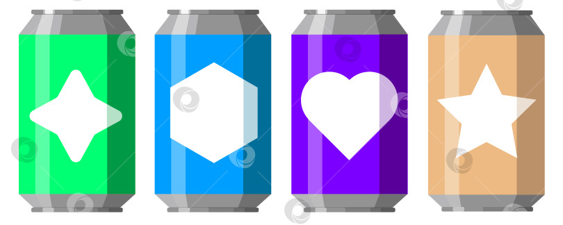 Скачать Набор напитков в цветных алюминиевых банках с геометрическими фигурами на этикетке фотосток Ozero