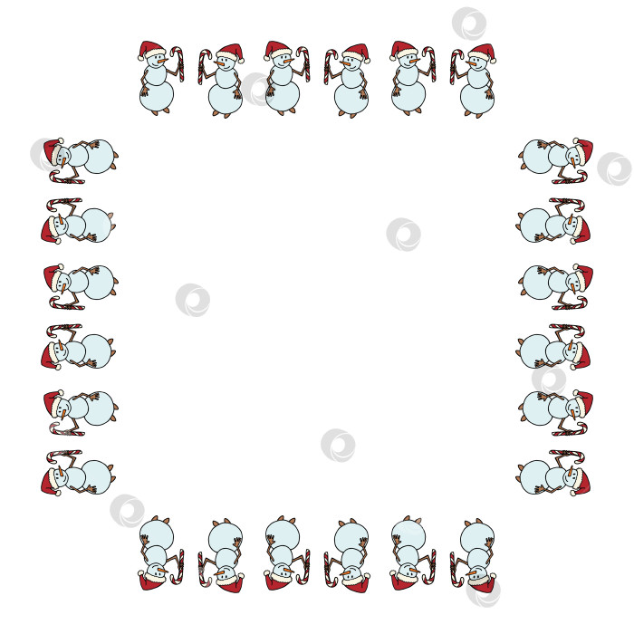 Скачать Квадратная рамка со снеговиком и конфетами на белом фоне. Векторное изображение. фотосток Ozero