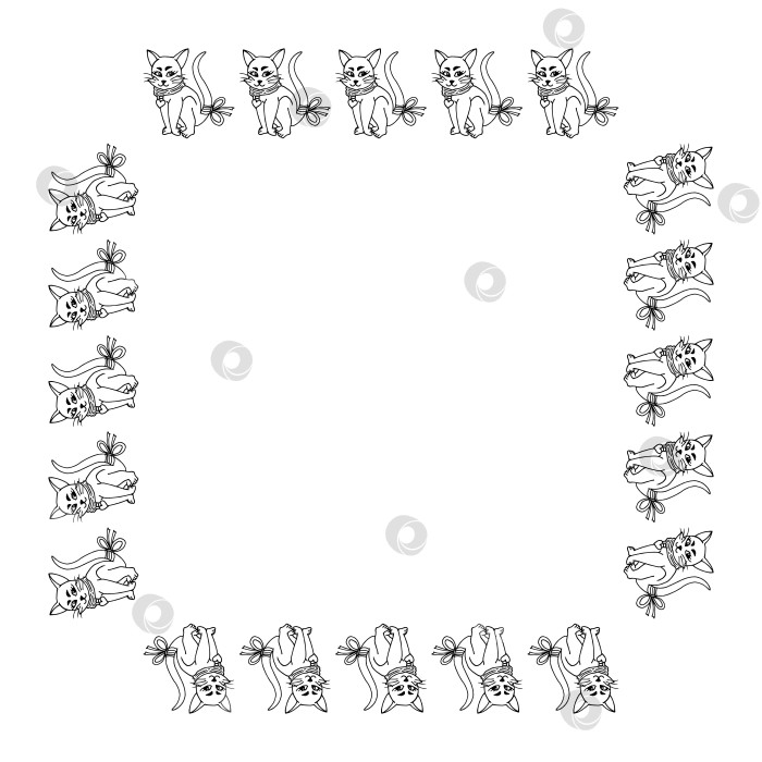 Скачать Квадратная рамка с черно-белым хитрым котом. Векторное изображение. Книжка-раскраска. фотосток Ozero