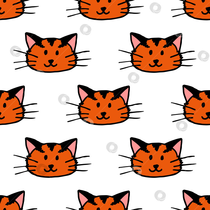 Скачать Бесшовный узор с оранжевым котом на белом фоне. Векторное изображение. фотосток Ozero
