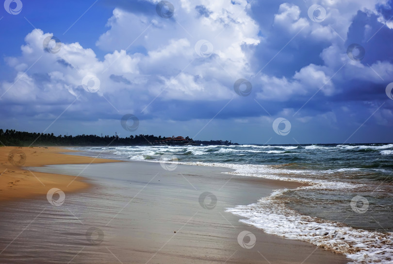 Скачать Пенистые океанские волны накатывают на пляж. Мокрый песок блестит. фотосток Ozero
