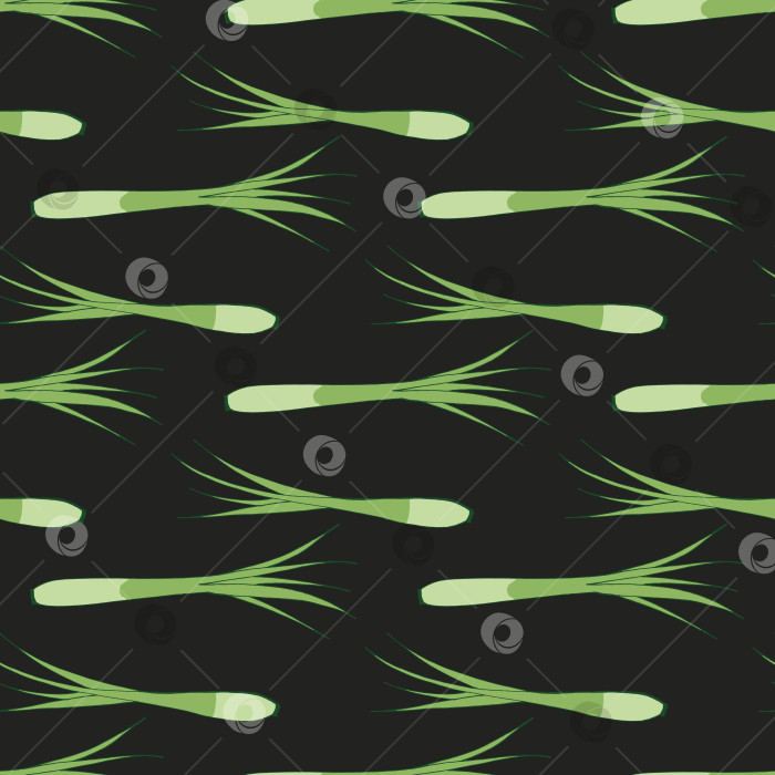 Скачать Бесшовный узор с потрясающим зеленым луком на черном фоне. Векторное изображение. фотосток Ozero