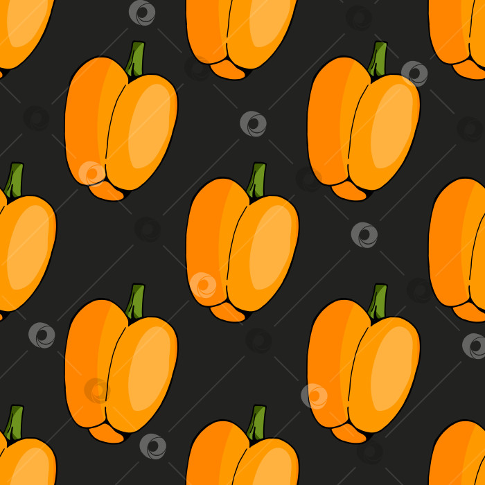 Скачать Бесшовный узор с оранжевыми перцами на черном фоне. Векторное изображение. фотосток Ozero
