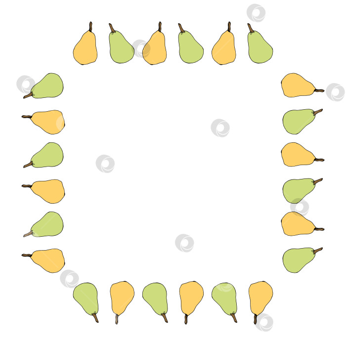 Скачать Квадратная рамка с желтыми и зелеными грушами на белом фоне. Векторное изображение. фотосток Ozero