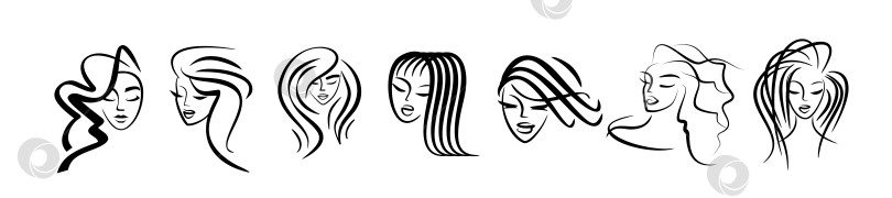 Скачать девушка лицо набор логотипов, макияж и прическа. иконки для салона красоты. фотосток Ozero