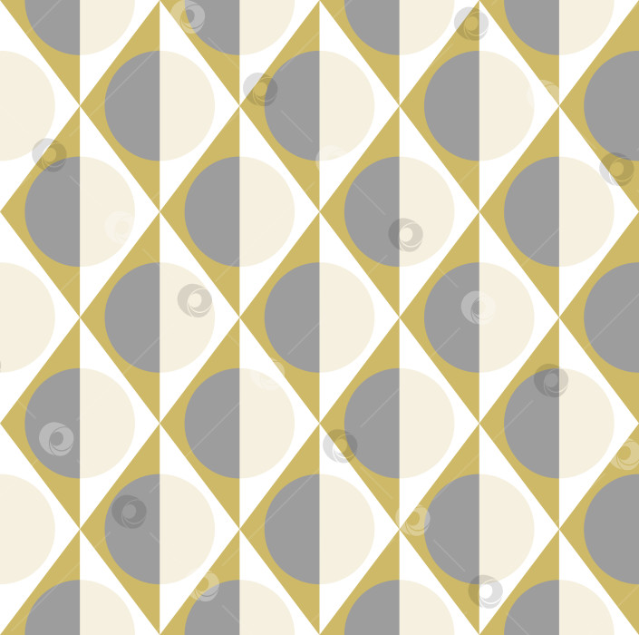 Скачать Простой геометрический бесшовный узор из ромбов, треугольников и кругов серого, золотого и белого цветов фотосток Ozero