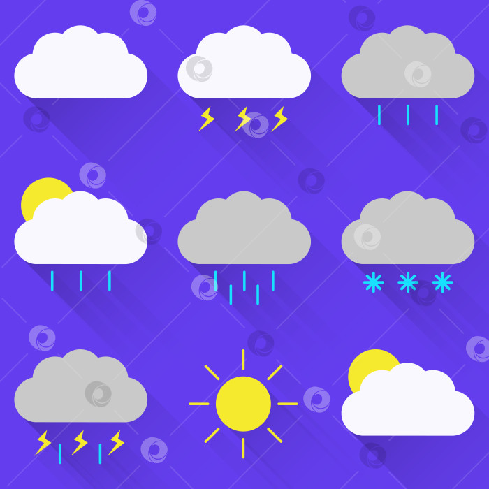 Скачать Стильные плоские простые иконки с погодными явлениями. фотосток Ozero