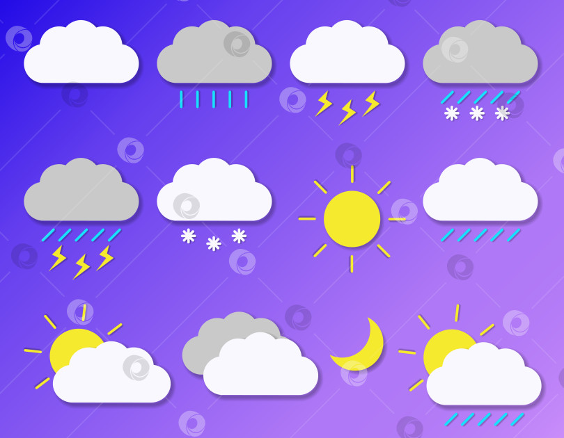 Скачать Стильные плоские простые иконки с погодными явлениями. фотосток Ozero