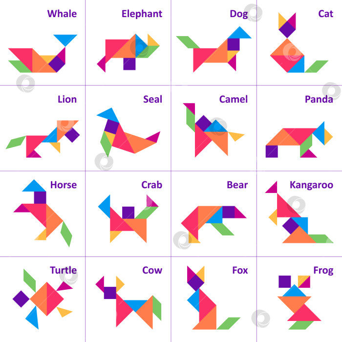 Скачать Головоломка Танграм для детей. Набор животных танграм. фотосток Ozero