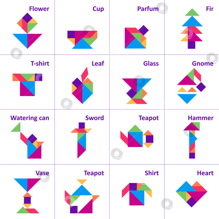 Скачать Головоломка Танграм для детей. Набор объектов танграм. фотосток Ozero