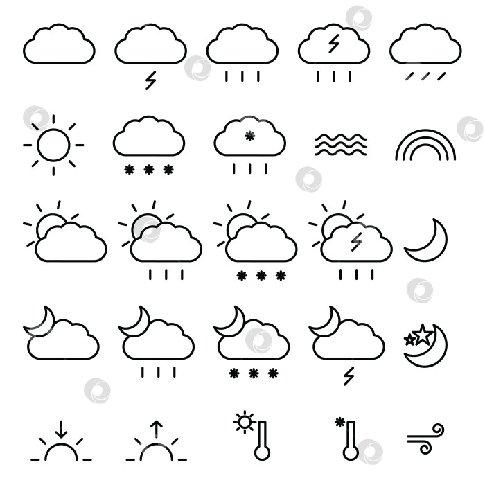 Скачать Прогноз погоды. Выделите набор изолированных веб-значков. фотосток Ozero