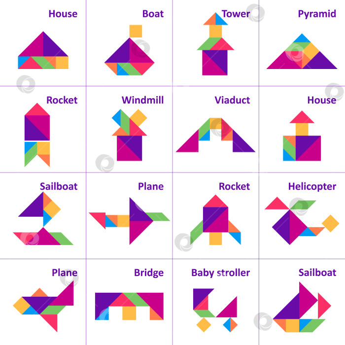 Скачать Головоломка Танграм для детей. Набор объектов танграм. фотосток Ozero