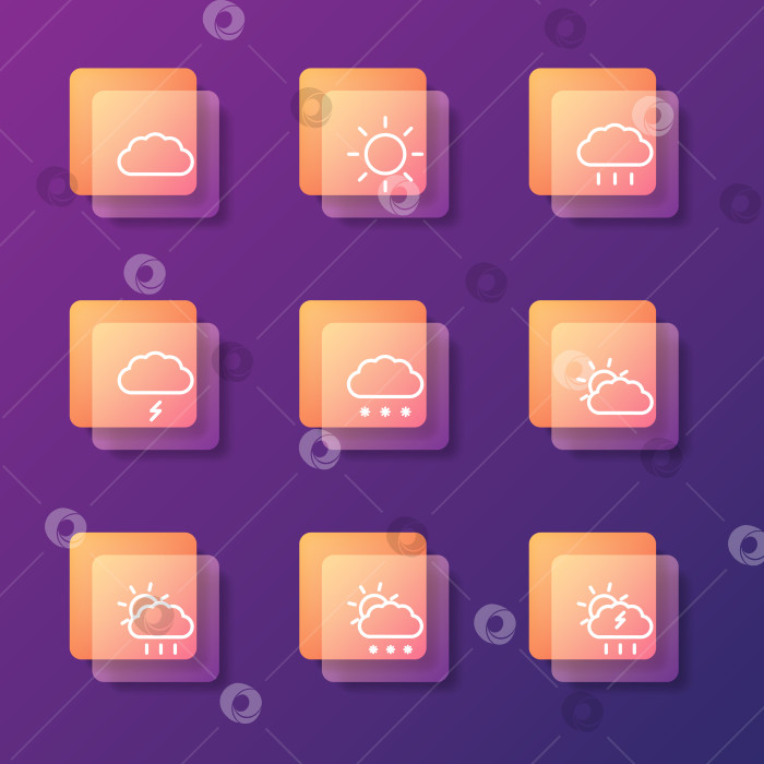 Скачать Набор погодных явлений из 9 модных простых иконок для пользовательского интерфейса и приложения. фотосток Ozero