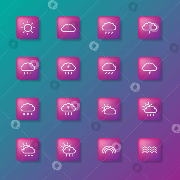 Скачать Набор погодных явлений из 16 модных простых иконок для пользовательского интерфейса и приложения. фотосток Ozero