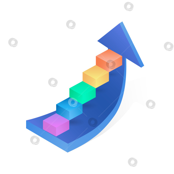 Скачать Бизнес-инфографика в виде лестницы, расположенной на изогнутой стрелке, направленной вверх. 3 D. Векторная инфографика. фотосток Ozero