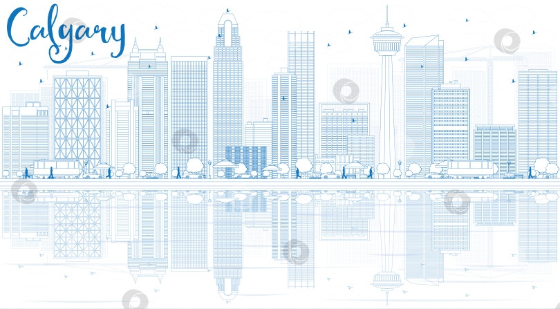 Скачать Очертите горизонт Калгари голубыми зданиями и отражениями. фотосток Ozero