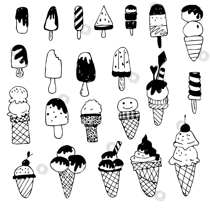 Скачать Векторный набор иллюстраций к мороженому с каракулями. фотосток Ozero