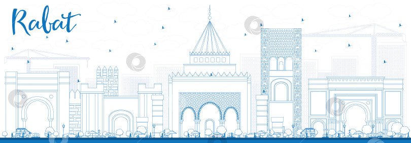 Скачать Город Рабат Марокко. Контурные здания синего цвета. фотосток Ozero