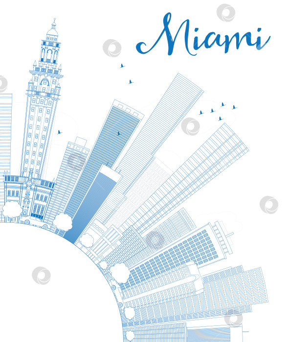 Скачать Город Майами Флорида США. Контурные голубые здания и место для текста. фотосток Ozero