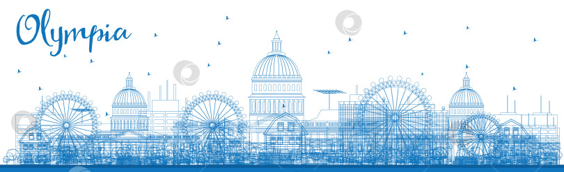 Скачать Город Олимпия в штате Вашингтон США. Контурные здания синего цвета. фотосток Ozero