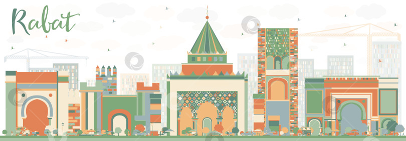 Скачать Город Рабат Марокко. Абстрактная иллюстрация с цветными зданиями. фотосток Ozero