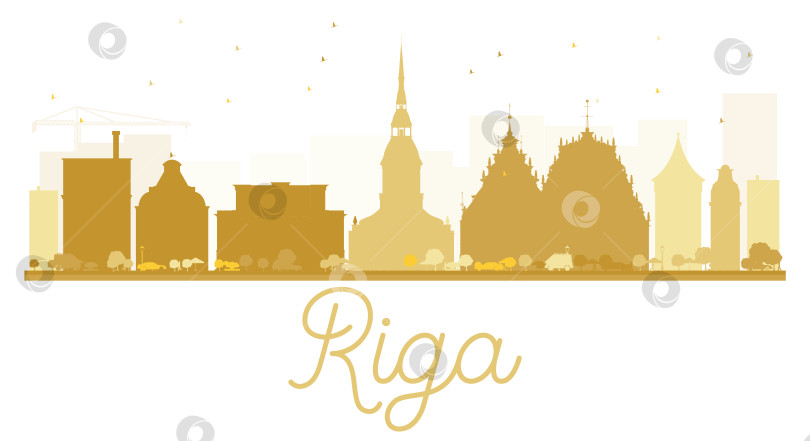 Скачать Город Рига Латвия. Золотые силуэты зданий. фотосток Ozero