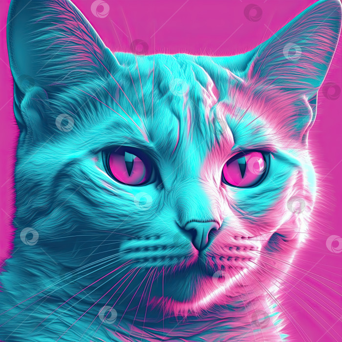 Скачать Паровой портрет кота в фиолетовом неоновом цвете. Генеративный искусственный интеллект. фотосток Ozero