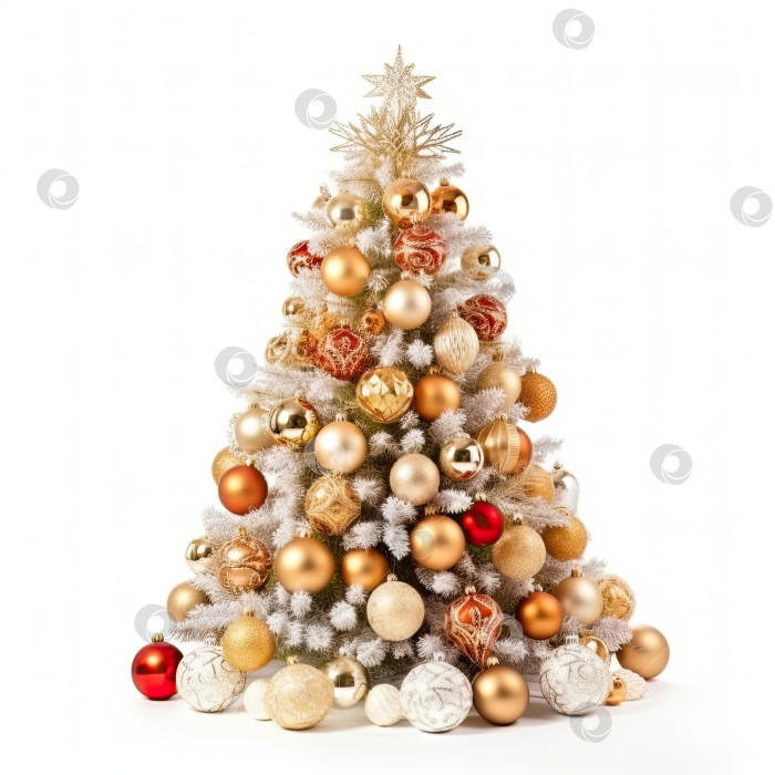 Скачать Рождественская елка, изолированная на белом фоне. Генеративный искусственный интеллект. фотосток Ozero