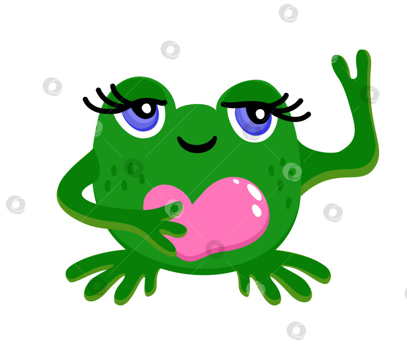 Скачать Забавный лягушонок с сердечком. Векторная изолированная иллюстрация. фотосток Ozero