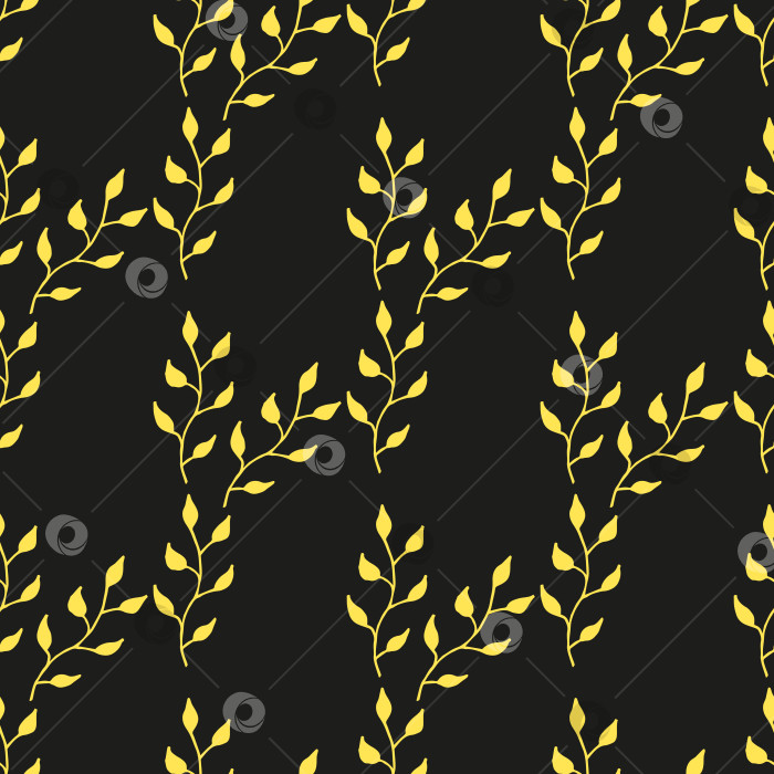 Скачать Бесшовный узор с желтыми ветвями на черном фоне. Векторное изображение. фотосток Ozero
