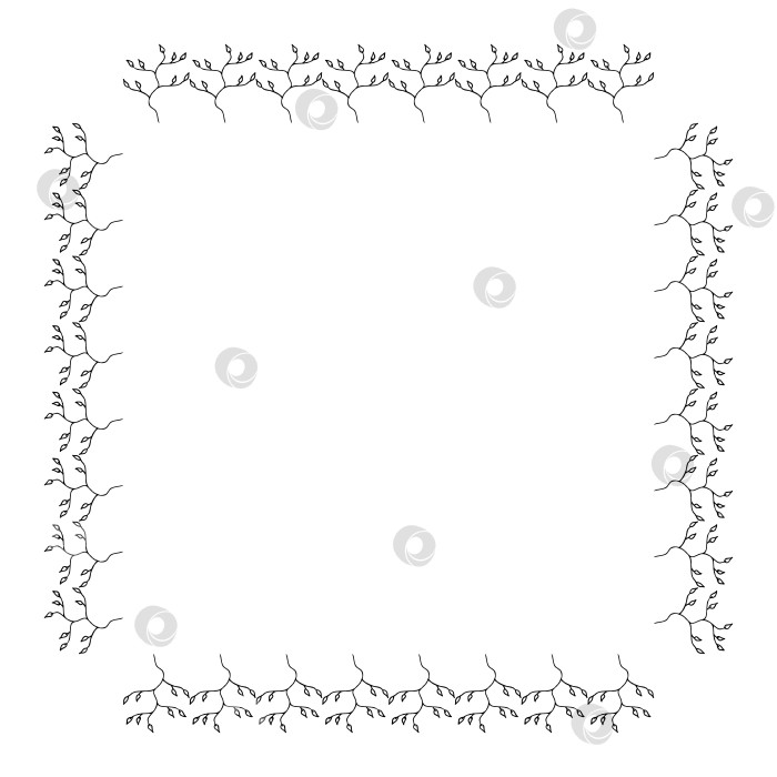 Скачать Квадратная рамка с черно-белыми ветвями на белом фоне. Стиль каракулей. Векторное изображение. фотосток Ozero