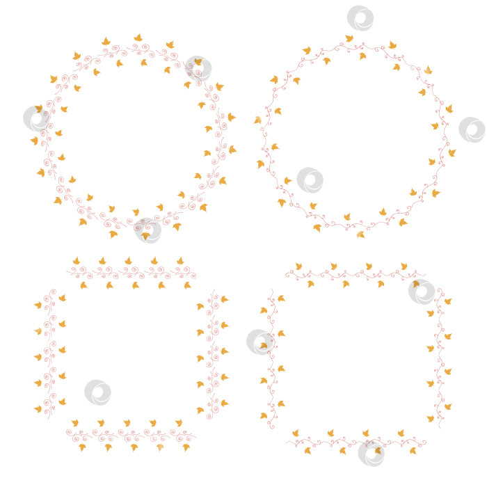 Скачать Набор рамок с желтыми осенними листьями и красными декоративными элементами. Векторное изображение фотосток Ozero