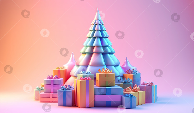 Скачать Рождественская елка 3D градиентный пастельный фон фотосток Ozero