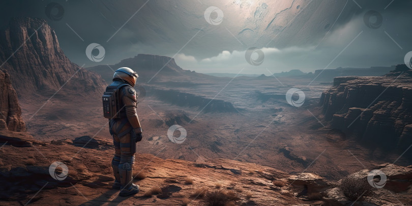 Скачать Астронавт, исследующий внеземной ландшафт фотосток Ozero