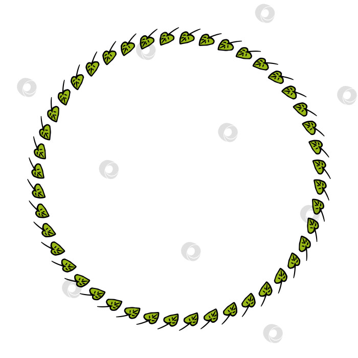 Скачать Круглая рамка с позитивными зелеными листьями на белом фоне. Векторное изображение. фотосток Ozero