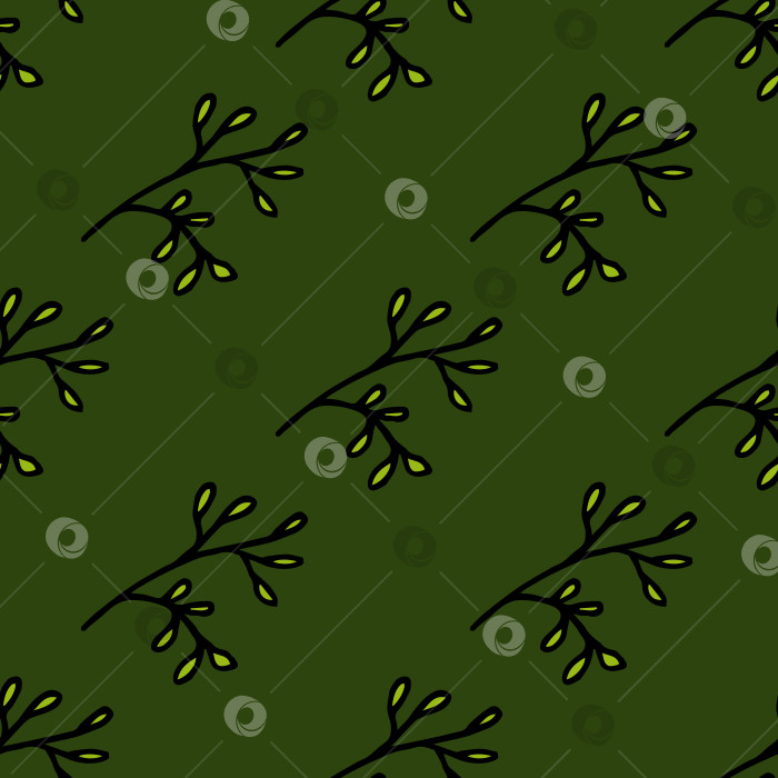 Скачать Бесшовный узор с ярко-зелеными ветвями на темно-зеленом фоне. Векторное изображение. фотосток Ozero