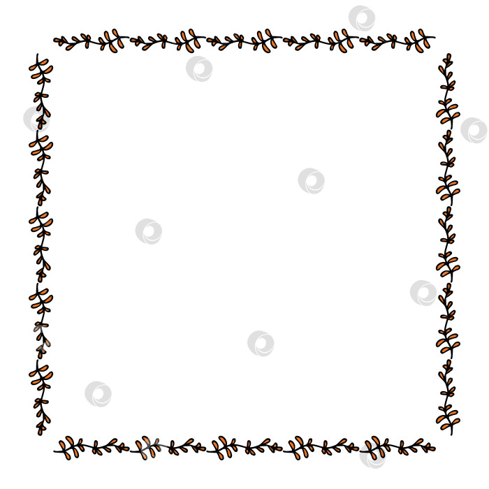 Скачать Квадратная рамка с позитивными оранжевыми ветвями на белом фоне. Векторное изображение. фотосток Ozero