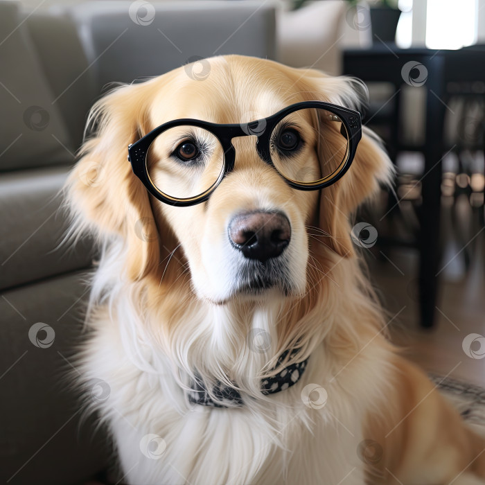 Скачать Умная собака золотистого ретривера в очках. Генеративный искусственный интеллект. фотосток Ozero