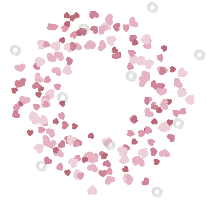 Скачать Круглая рамка с праздничными розовыми сердечками на белом фоне. Векторное изображение. фотосток Ozero