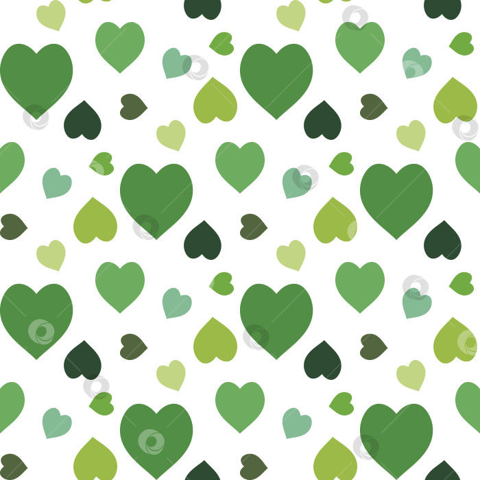 Скачать Бесшовный узор с зелеными сердечками на белом фоне. Векторное изображение. фотосток Ozero