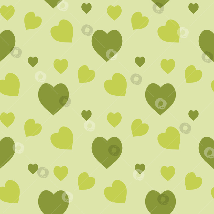 Скачать Бесшовный узор с зелеными сердечками на светло-зеленом фоне. Векторное изображение. фотосток Ozero