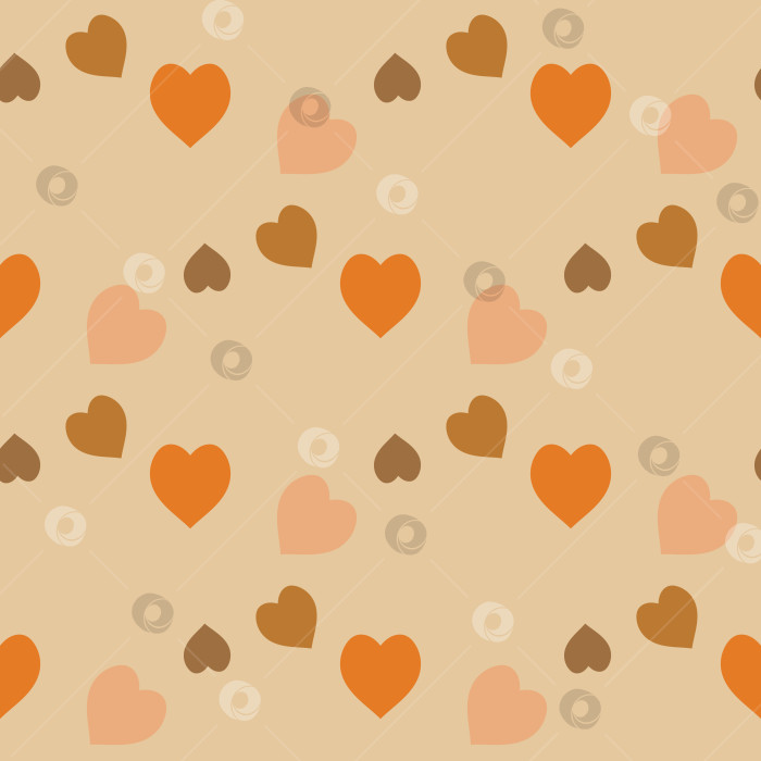 Скачать Бесшовный узор с оранжевыми сердечками на бежевом фоне. Векторное изображение. фотосток Ozero