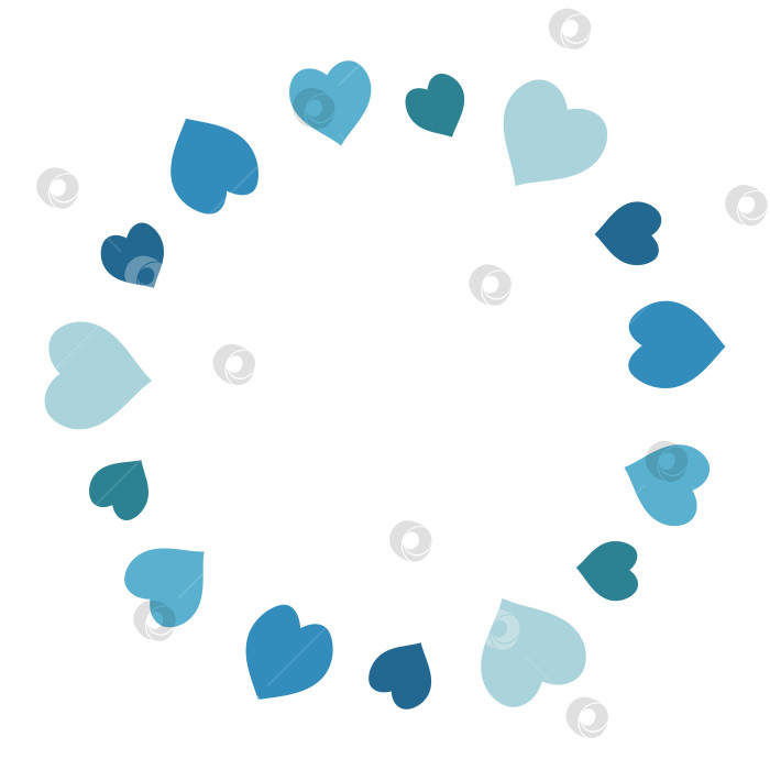 Скачать Круглая рамка с голубыми сердечками на белом фоне. Векторное изображение. фотосток Ozero