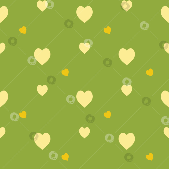 Скачать Бесшовный узор с сердечками желтого цвета на зеленом фоне. Векторное изображение. фотосток Ozero