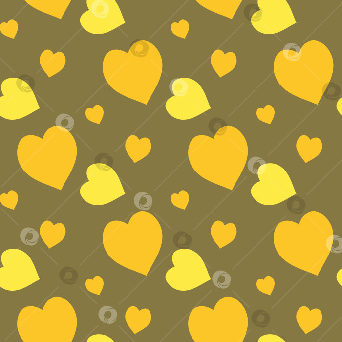Скачать Бесшовный узор с желтыми сердечками на темном фоне. Векторное изображение. фотосток Ozero