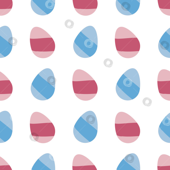 Скачать Бесшовный узор с розовыми и голубыми пасхальными яйцами на белом фоне. Векторное изображение. фотосток Ozero