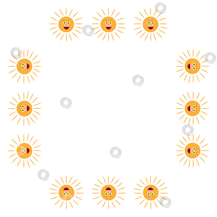 Скачать Квадратная рамка с улыбающимся солнцем на белом фоне. Векторное изображение. фотосток Ozero