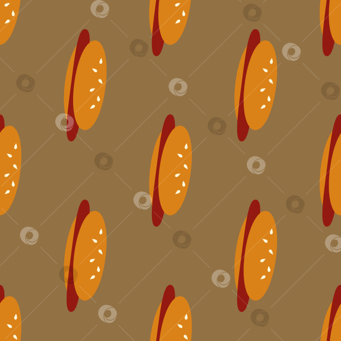Скачать Бесшовный узор с изображением хот-дога на серо-коричневом фоне. Векторное изображение. фотосток Ozero