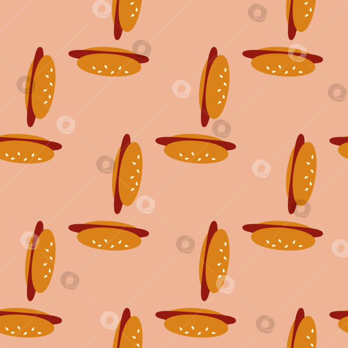 Скачать Бесшовный узор с изображением хот-дога на светло-оранжевом фоне. Векторное изображение. фотосток Ozero
